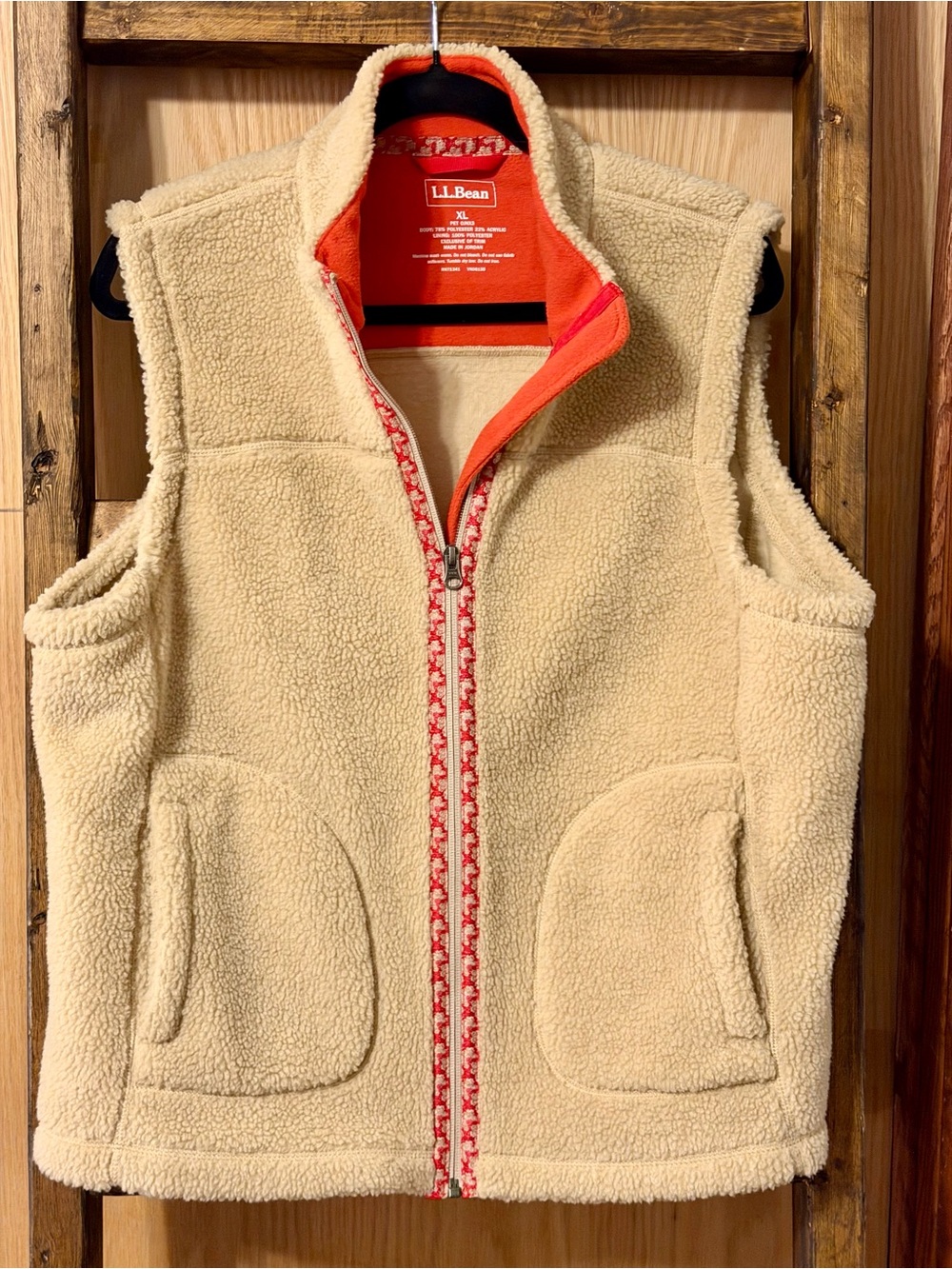 L.L.Bean Women’s XL Sherpa Fleece Vest Cream Floral Trim Full Zip Cottagecore